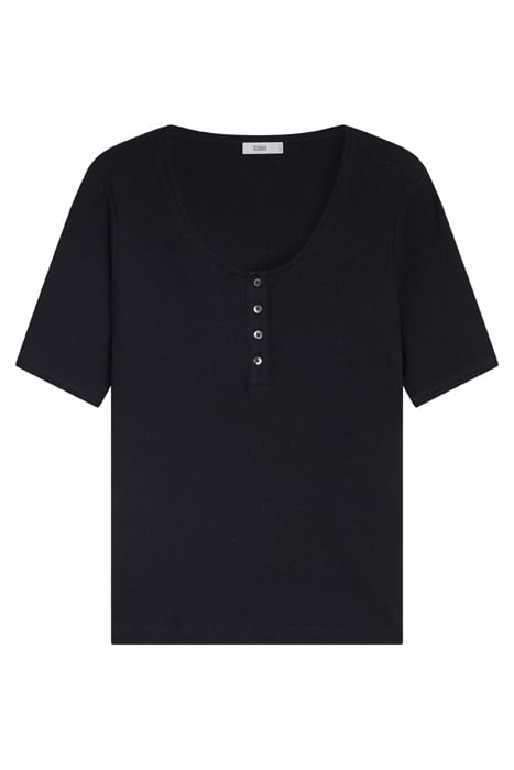WOMEN WAFFLE HENLEY SHIRT BLACK 5