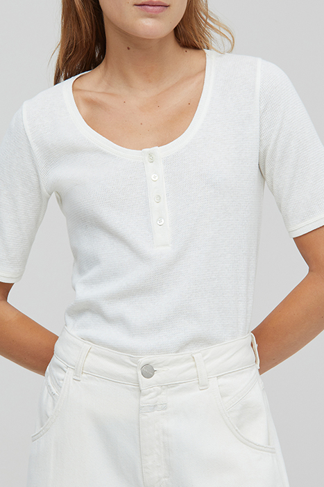 WOMEN WAFFLE HENLEY SHIRT IVORY 3