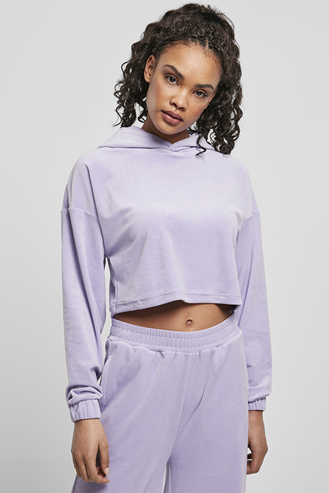 LADIES CROPPED VELVET OVERSIZED HOODY LAVENDER 2