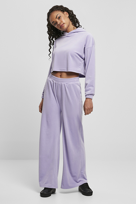LADIES CROPPED VELVET OVERSIZED HOODY LAVENDER 4