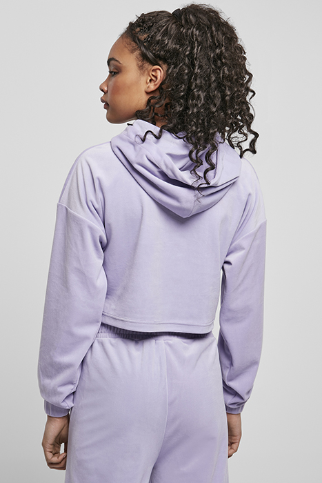 LADIES CROPPED VELVET OVERSIZED HOODY LAVENDER 3