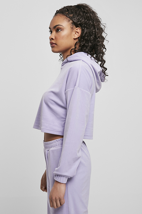LADIES CROPPED VELVET OVERSIZED HOODY LAVENDER 5