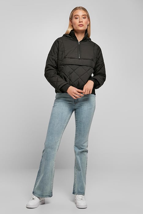 LADIES OVERSIZED DIAMOND QUILTED PULL OVER JACKET BLACK 4