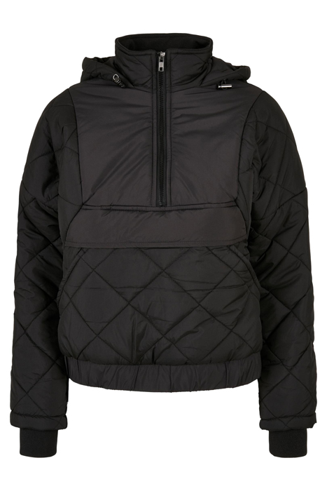 LADIES OVERSIZED DIAMOND QUILTED PULL OVER JACKET BLACK 1