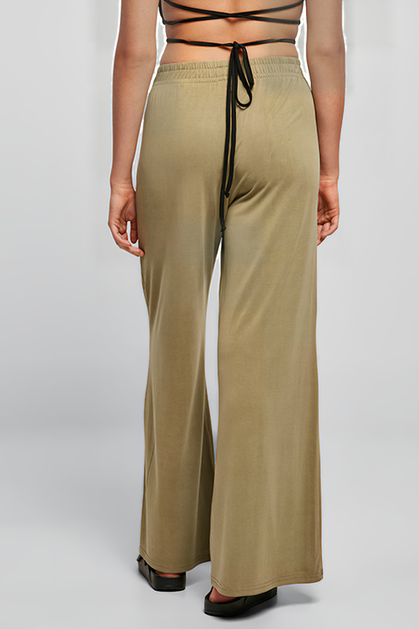 LADIES MODAL WIDE LEG PANTS KHAKI 3