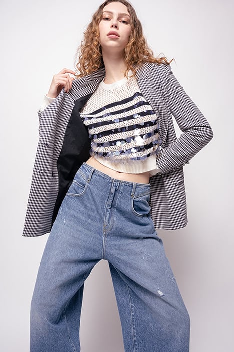 CARRENO MAGLIA RETE COTONE RIG ECRU/NAVY BLUE 3