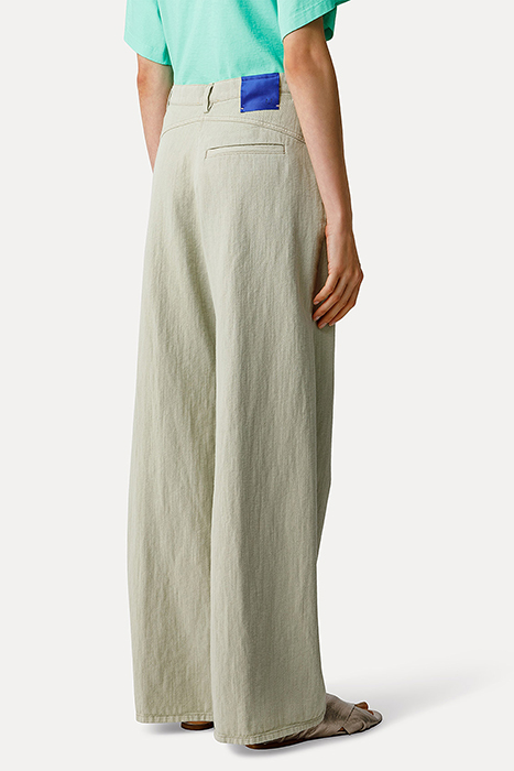 COTTON AND HEMP OVERDYED DENIM WIDE LEG PANTS AGAVE 3