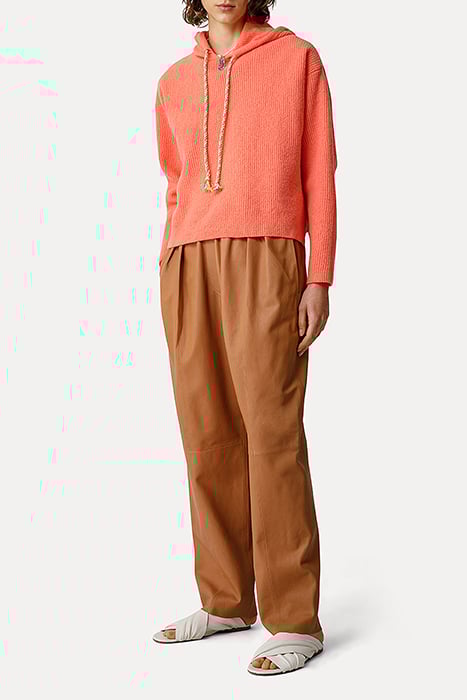 SOFT PURE WOOL RIB STITCH HOODIE SWEATER ORANGE 4