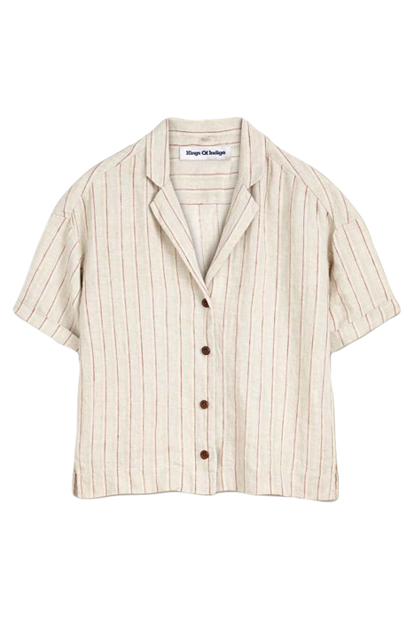 ATHALIE SHORT SLEEVE LINEN STRIPE RED 1