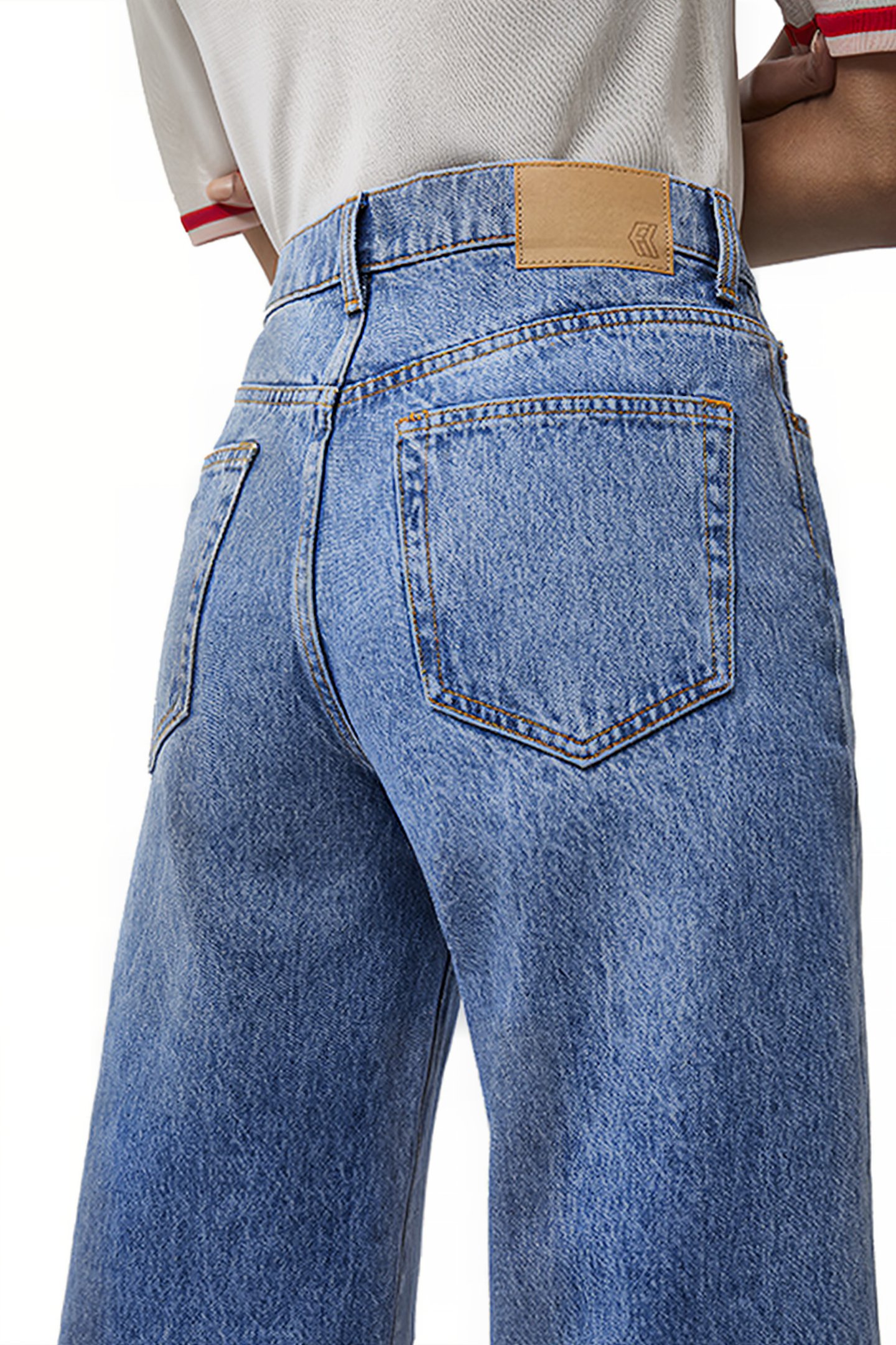 PIPPER DENIM CROPPED WIDE JEAN TROUSERS MID BLUE 4