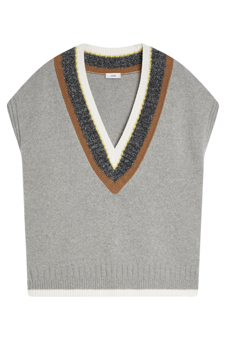 V VEST WITH STRIPED NECK KNITS GREY HEATHER MELANGE 6
