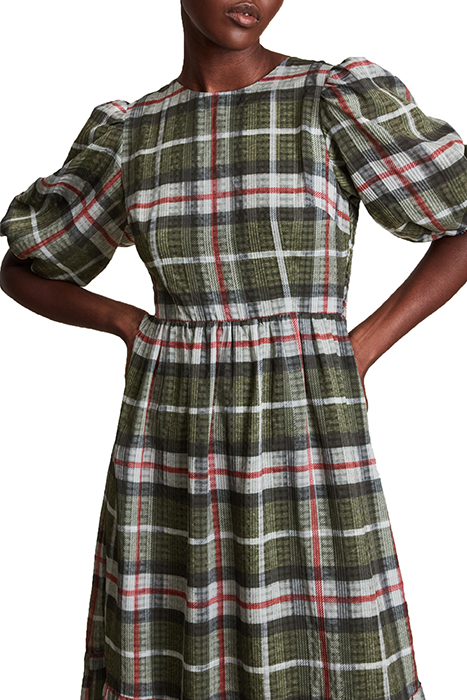 SADIE CHECK DRESS KHAKI GREEN 4