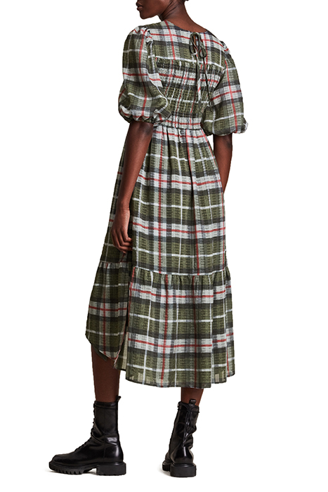 SADIE CHECK DRESS KHAKI GREEN 2