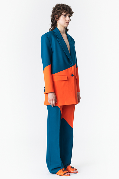 TWO-TONE STRAIGHT-LEG SUIT PANTS DEEP TEAL FLORIDA ORANGE 3