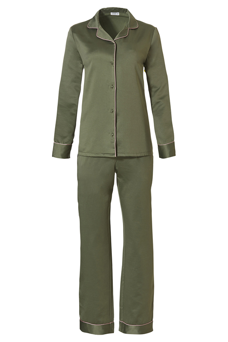 NW SET PYJAMA SHIRT JANET SATIN SOLID ARMY KHAKI 1