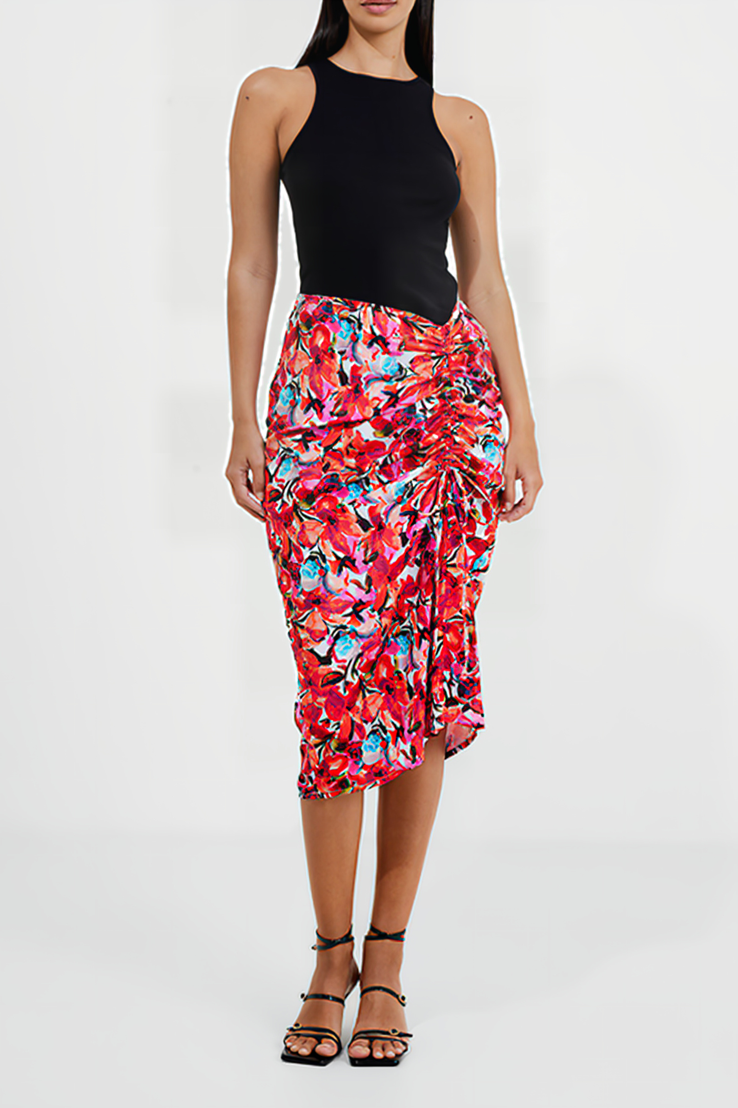 ROUCHE SKIRT PRINT M HOT PINK MULTI 3