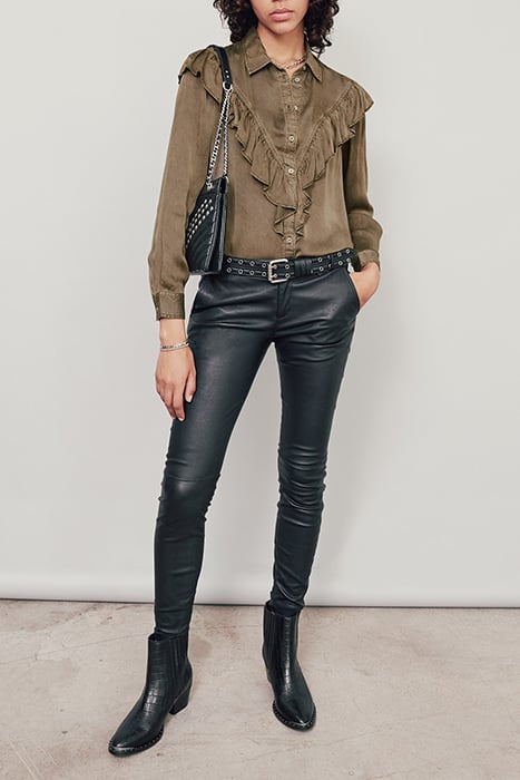 KHAKI RUFFLED CUPRO SHIRT 1