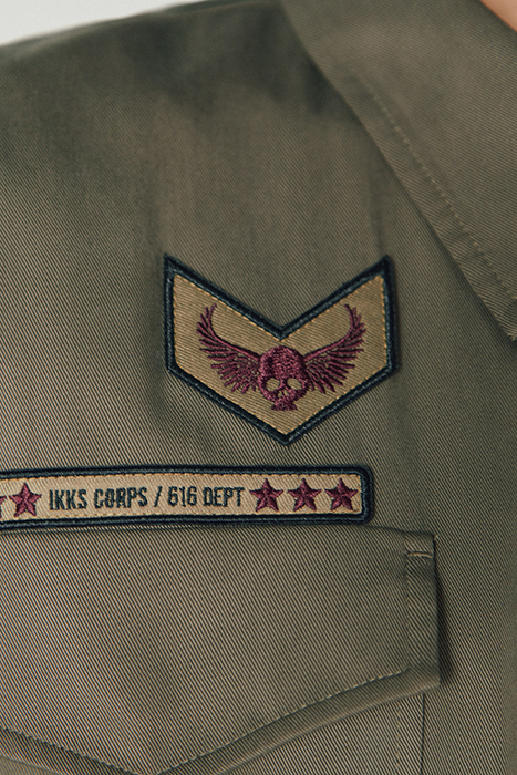 KHAKI TENCEL SAFARI JACKET, ARMY BADGES AND BELT 5