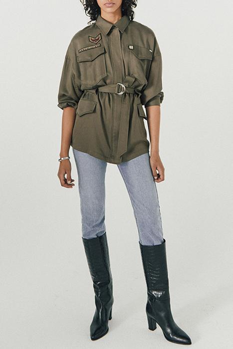 KHAKI TENCEL SAFARI JACKET, ARMY BADGES AND BELT 2