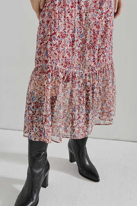 FLORAL PRINT SHORT SLEEVE LONG DRESS 2