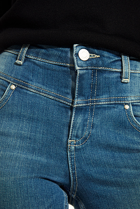 BLUE PIERCED SCULPT-UP MID-WAIST SLIM JEANS 6