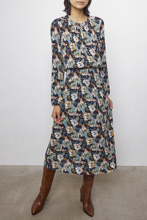 RETRO FLOWER PRINT ECOVERO® VISCOSE MIDI DRESS 1