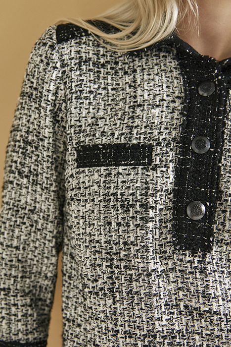 BLACK AND WHITE FRINGED TWEED SHIRT DRESS 5