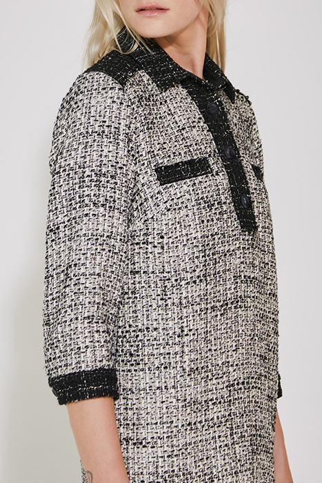 BLACK AND WHITE FRINGED TWEED SHIRT DRESS 3