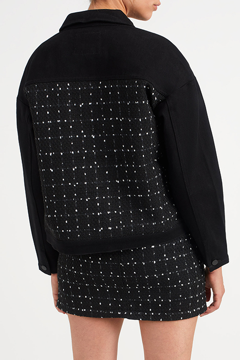 BLACK DENIM AND TWEED MIXED FABRIC JACKET 2