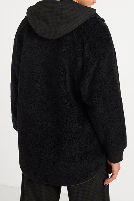 BLACK SHERPA JACKET WITH ZIP COLLAR AND HOOD 2