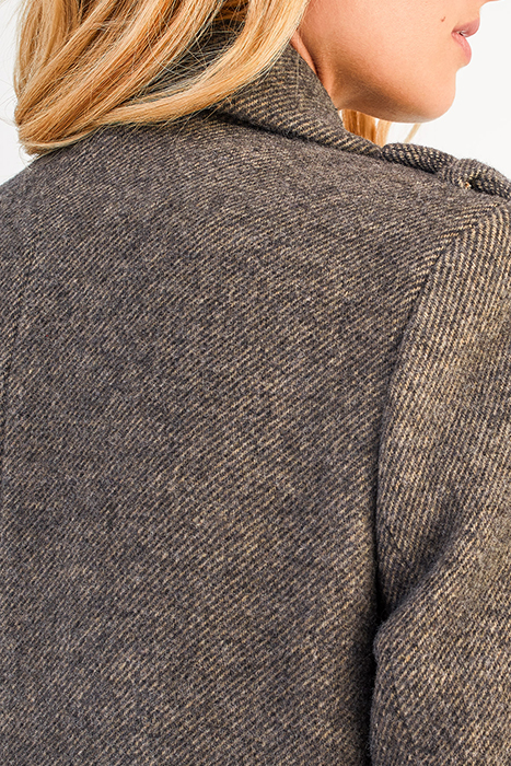 BROWN THIN STRIPED WOOL FABRIC LONG COAT 5