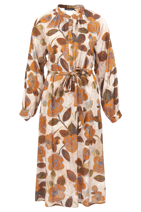 DRESS FROWNCED NECKLINE LS BROWN 1