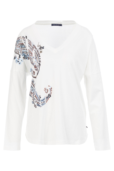 V-NECK LOOSE TEE LS + DECO WHITE 1