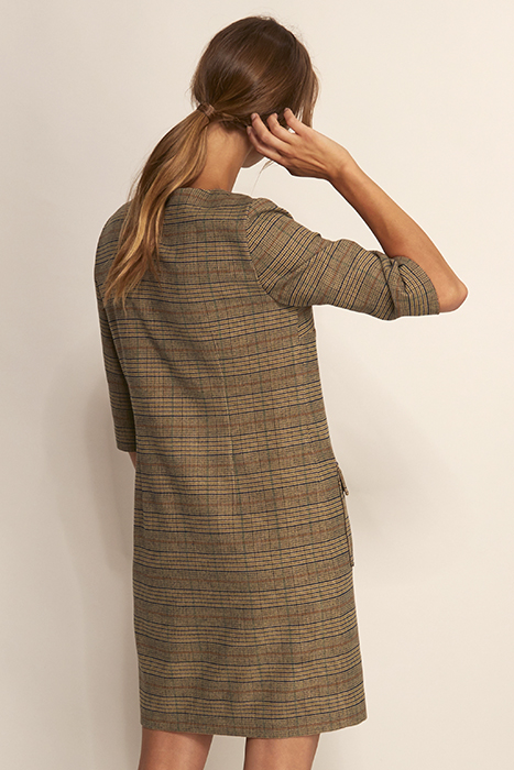 DRESS ROUND NECK APPLIED PKT BROWN 3