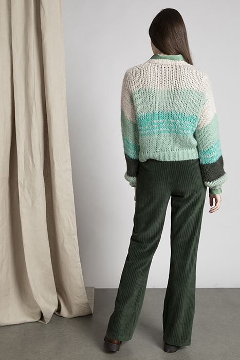 CREW NCK STRIPED LOOSE SWT LS GREEN 3