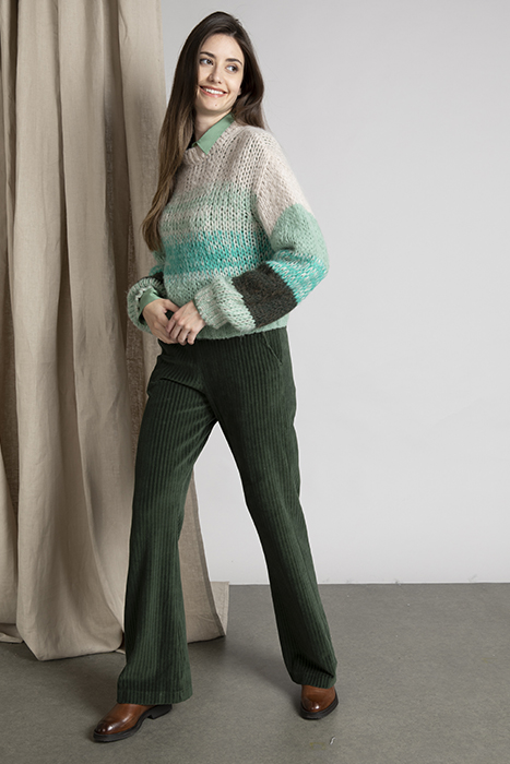 CREW NCK STRIPED LOOSE SWT LS GREEN 2