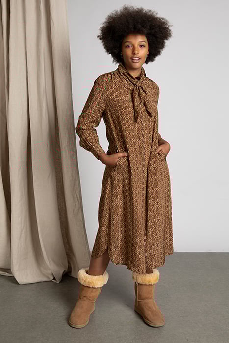 BOW COLLAR DRESS BROWN 2