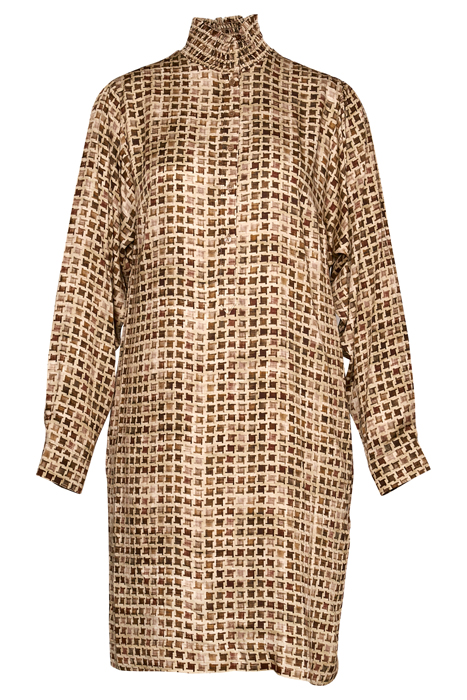 SMOCK COLLAR SHORT LS DRESS BROWN 1