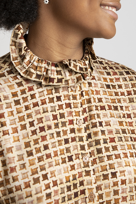 SMOCK COLLAR SHORT LS DRESS BROWN 5