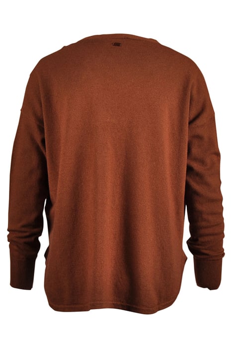 V-NECK CARDI ROUNDED BOTTOM LS BROWN 3