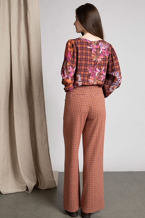 ROUND NECK BALLOON SLV SHIRT BROWN 3