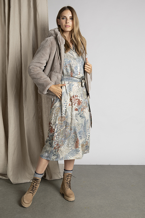 DRESS FROWNCED NECKLINE LS BLUE 2