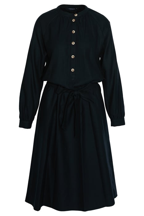 DRESS FROWNCED NECKLINE LS BLUE 1