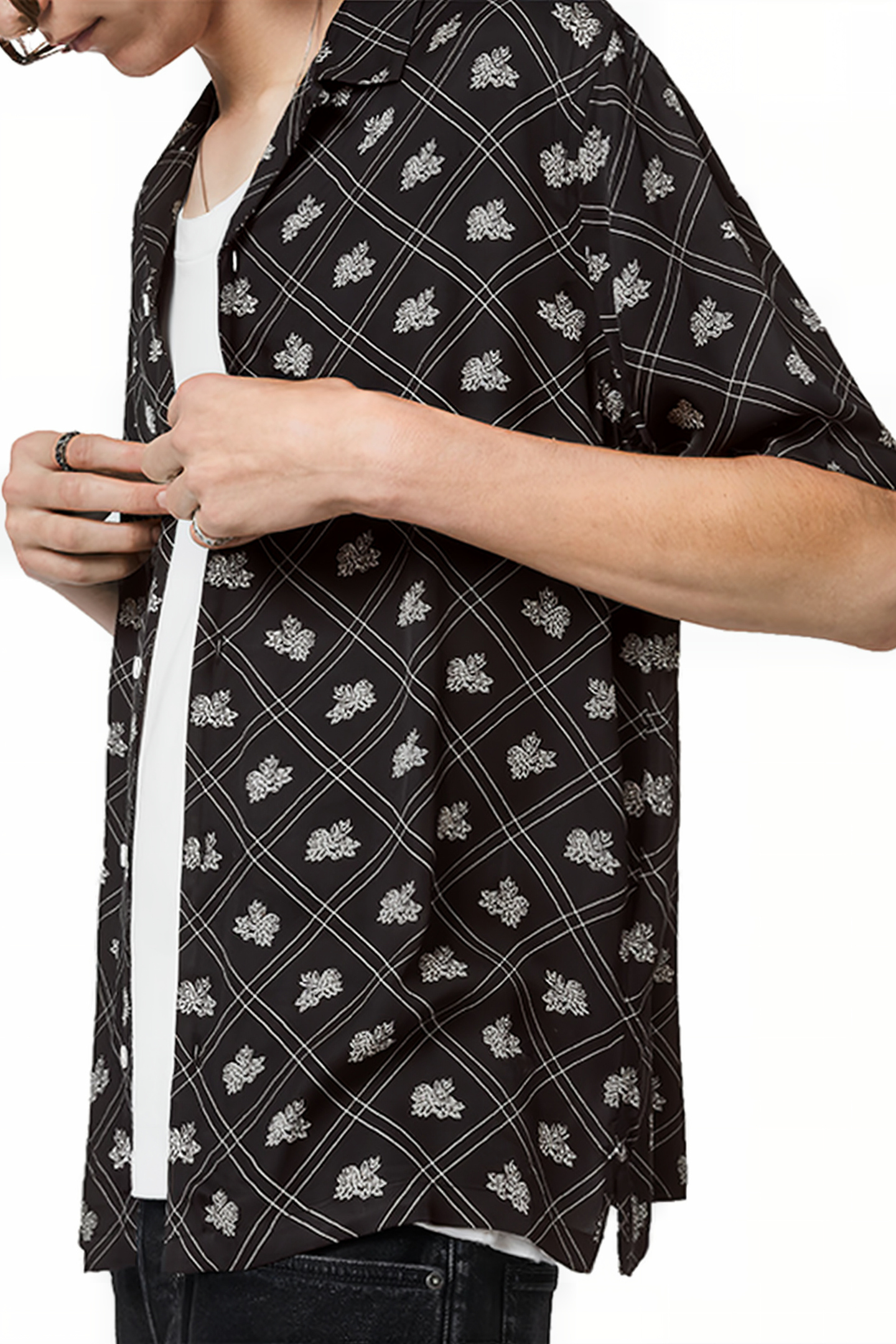 ROSE CHECK SS SHIRT JET BLACK 3