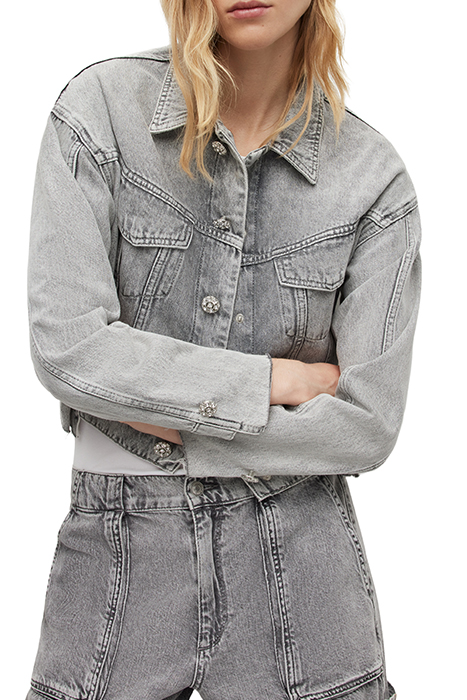 AllSaints Patch Diamante Jacke Snow Grey Maat: 44 | Spijkerjassen Outlet | Dames | Grijs