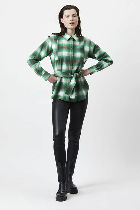 ROSY BELTED CHECK SHIRT BASIL GREEN 2