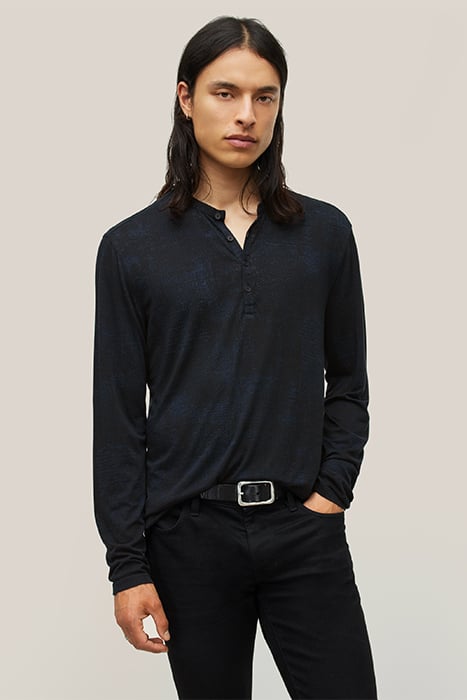 John Varvatos Ridge Ls Chipped Wall Printed Burnout Henley Officer Blue Maat: XL | Longsleeves Outlet | Heren | Grijs