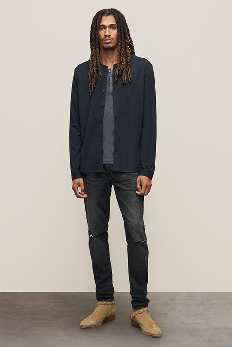 STETSON LS BURNOUT SHIRT WITH PINTUCK NAVY 3