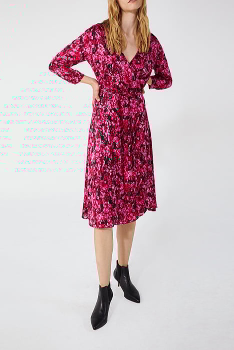 BLACK AND PINK FLORAL PRINT WRAP DRESS 1