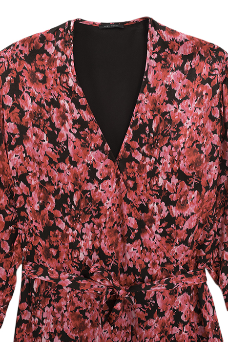 BLACK AND PINK FLORAL PRINT WRAP DRESS 5